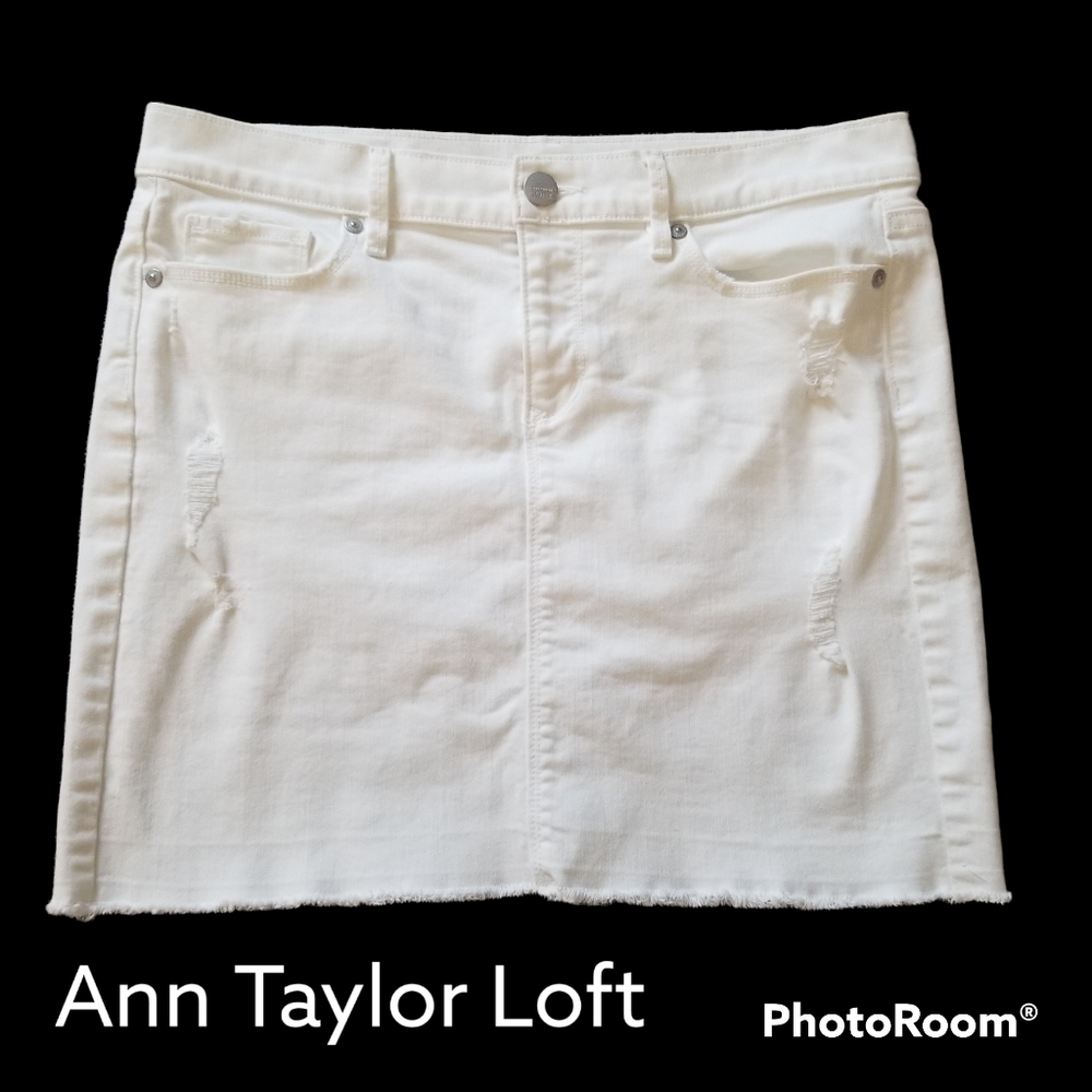 Ann Taylor Loft White Denim Skirt~size 8